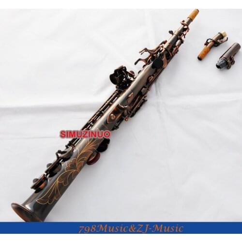 Professional Red Antique Soprano Saxophone Bb High F# Sax 2Neck new Case