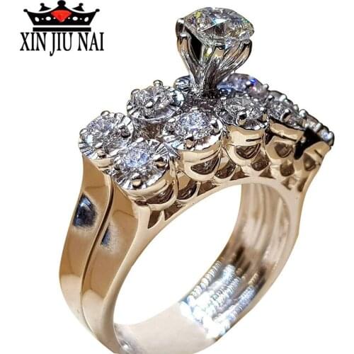 Luxury Female Crystal White Zircon Stone Ring Set 925 Silver Engagement Ring Vintage Bridal Wedding Rings For Women diamond ring