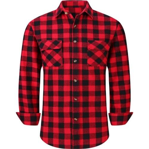 Heavy Flannel Plaid Long Sleeve Casual Shirt For Men Regular Fit 100% Cotton High Quality Double Pocket Design USA Size S To 5XL