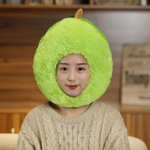Adult Kids Lovely Cartoon Green Avocado Plush Hat Funny Fruit Fuzzy Fluffy Stuffed Toys Headgear Warm Cap Photo Props