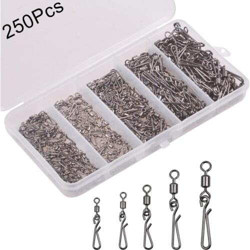 250Pcs/box Pike Fishing Connector Brass Rolling Swivels Stainless Steel Interlock Snap Terminal tackle Fishing Lure Accessories