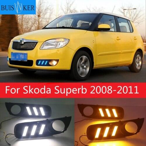 For Skoda Superb 2008-2011,Super Brightness Waterproof ABS Car DRL 12V LED Daytime Running Light With Fog Lamp Cover