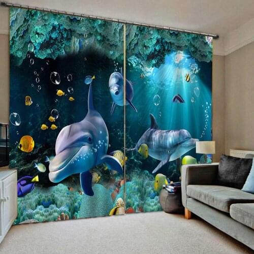 Blackout curtain 3D Window Curtain For Living Room Bedroom Drapes Cortinas blue curtains ocean dolphin curtain
