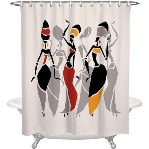 African Woman Dance Bathroom Shower Curtain Polyester Fabric Waterproof Shower Curtains with Hooks