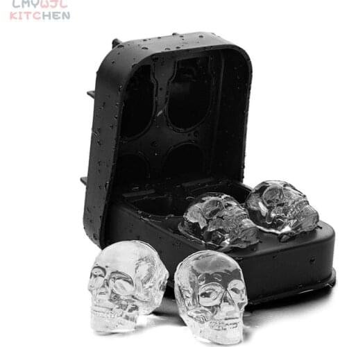 Creative 4-hole Skull Ice Cube Mold 3D Skull Ice Cube Making Container Ice Cream Tool Special Ice Maker for Bars 12.5*8.5*5cm