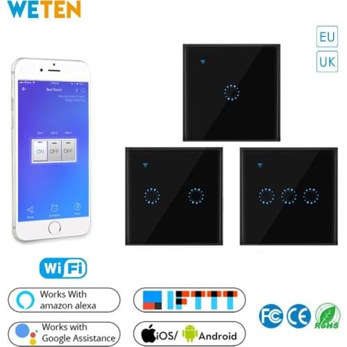 Wifi Wall Touch Switch 1 2 3 Gang Black Crystal Glass Panel Smart Light Switch APP Mobile Remote Control EU UK Standard