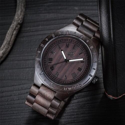 Uwood Men Wooden Watch Vintage Black Quartz Watch Eco-friendly Natural Wooden Watch for Men