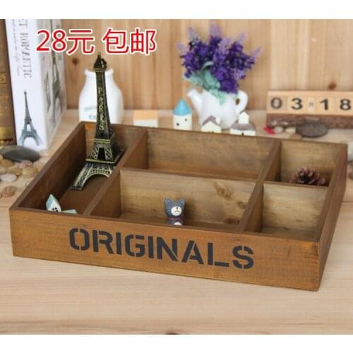 High quality za kka wool five grid meat pallet wooden box vintage desktop cosmetics storage box 35.9*25.9*6.8cm