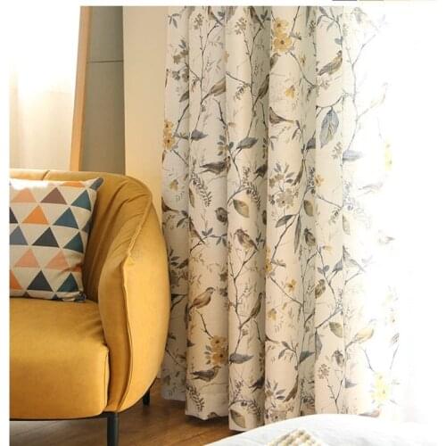 Birds Floral Pattern Curtains for Living Room Country Vintage Style Blackout Parlor Sliding Door Window Drapes