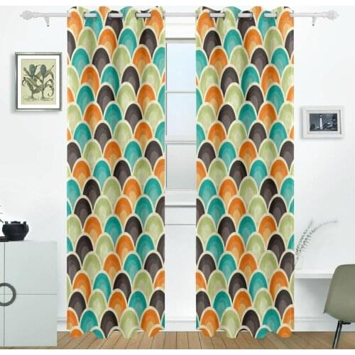 Retro Geometric Pattern Curtains Drapes Panels Darkening Blackout Grommet Room Divider for Patio Window Sliding Glass Door 55x84