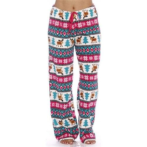 Sanderala 2019 Christmas Women Flannel Pajamas Pant Winter Elastic Loose Trousers Waist Print Pajama Bottom Home Sleep Underwear