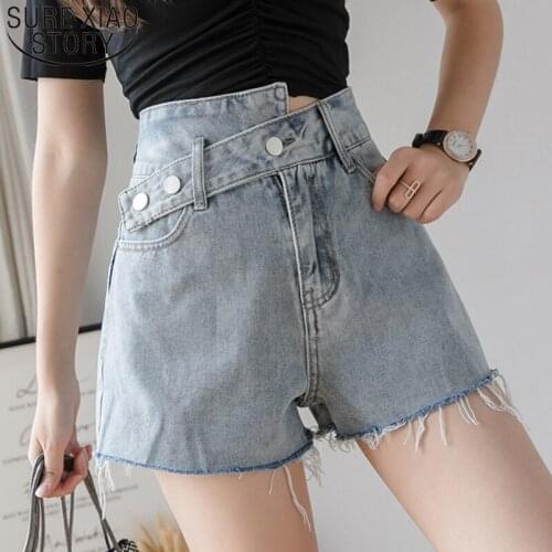2020 Summer New Simple High Waist Shorts Women Blue Jean Denim Shorts for Women Wide Leg Vintage Irregular Shorts Female 8942 50