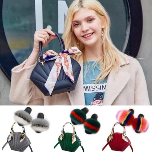 Women Real Fox Fur Slippers Girls Fluffy Party Slides Ladies Furry Sandals House Shoes Matte Colorful Fashion Jelly Bags Sets