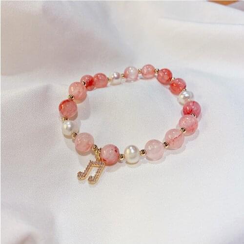 Natural Pearl Bracelet For Women Phonetic Symbol Stretch Personality Bracelet Chalcedony Hand Jewelry