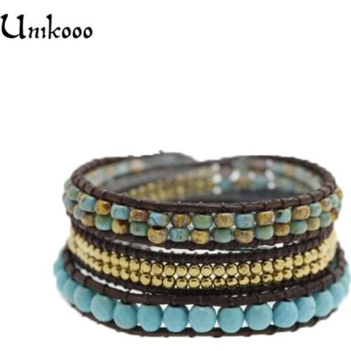 Women Wax/Leather Bracelet Top Quality Natural Stone 3 Layer Leather Bracelet Wrap Beaded Bracelets Wholesale Fashion Bracelets
