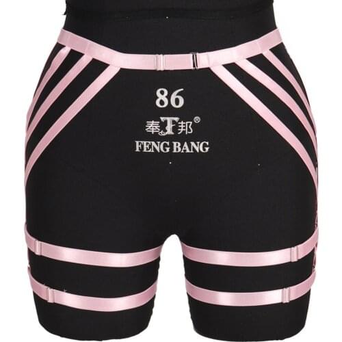 Pink Hollow Out Garter Belt Lingerie Stockings Suspender Gothic Elastic Pole Dance Rave Women Bondage Waist Belts Body Harness