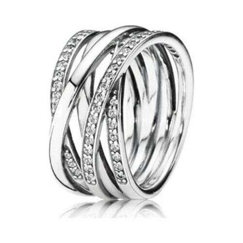 925 Sterling Silver pandora Ring OPen work Eternity Entwined Crystal Rings For Women Wedding Party Gift pandora Jewelry