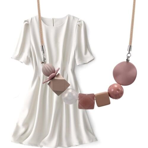 Match-Right Geometric Wood Statement Necklace & Pendant for Women Acrylic Beads Fashion Necklaces New Jewelry for Gift Party