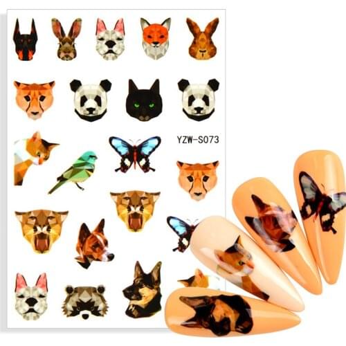 1pcs 3D Nail Art Stickers Abstract Geometric Animal Panda Tiger Bunny Fox Dog Image Nail Decal Manicure Decorations Tips