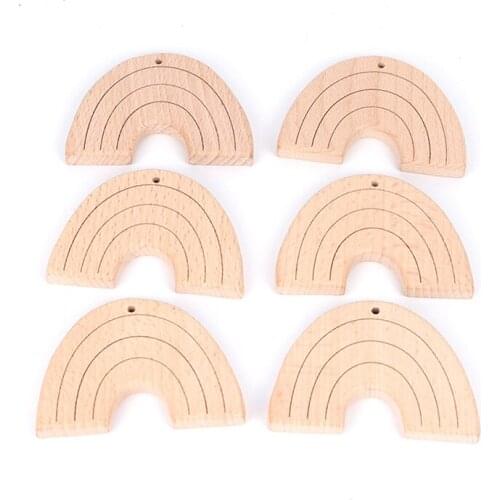 Baby teething carriage toys 10pcs rainbow wood can chew beech education toys teething jewelry baby wooden teeth