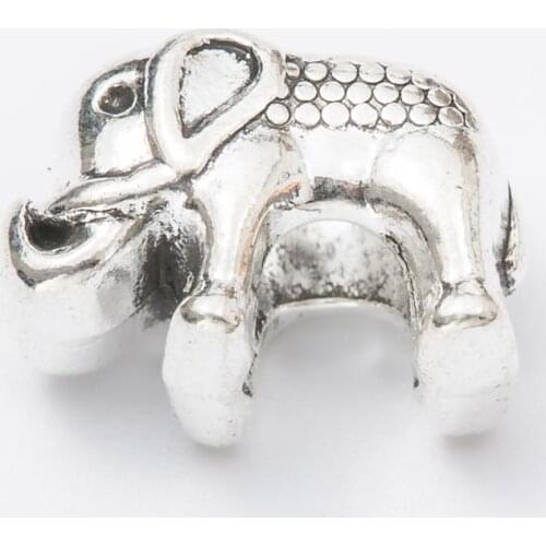 10Pcs/Lot Elephant Antique Silver Color DIY Zinc alloy Big Hole Spacer Bead Charm Fits Jewelry making Bracelet js1073