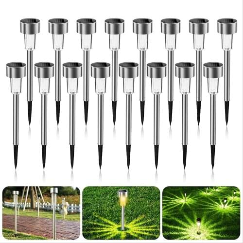 16 Pack Warm White Solar Garden Stake Lights Rechargeable LED Solar Powered Garden Lights Waterproof Outdoor Lamps Stainless