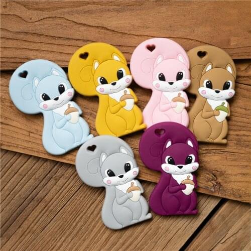 6PC Squirrel Silicone Teether Baby Food Grade Silicone Rodent Pendant For Pacifier Baby Goods BPA Free Baby Teethers For Teeth