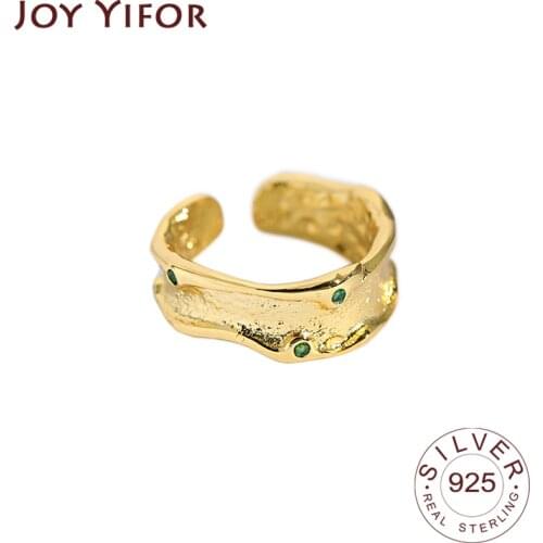 925 Sterling Silver Charming IrregularGeometric Rings For Women Men Matte Gold Green Zircon Dots Party Gifts Accessories