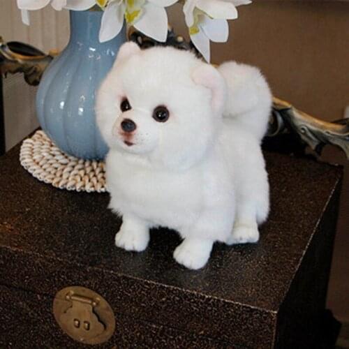 White Pomeranian Dog Doll Simulation Dog Plush Stuffed Animal Toys Realistic Dog Toy For Pet Lovers Luxury Home Decor Crafts