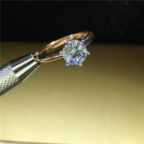 AEAW 100% 18K 750Au Gold 1ct 6.5mm Moissanite Diamond Ring D color VVS With national certificate for women