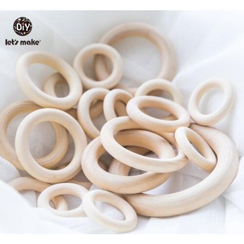 Lets Make Wholesale 100pc 50mm Maple Wooden Ring Custom Logo Food Grade Wooden Teething Rattle Toys Baby Nursing Baby Teether