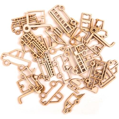 Handmade Wooden Crafts Home Decoration Accessories Scrapbooks Painting DIY Hollow Transportation Pattern 45mm 20pcs MZ316