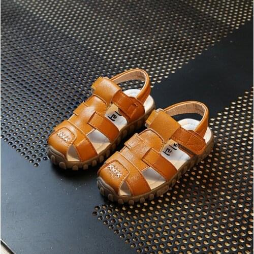 New Children Shoes Leather Cowhide Sandals Fashion Boys Half Hole Single Shoes Casual Comfortable Summer Male Size 21-30