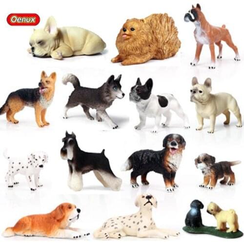 Oenux Simulation Kawaii Pet Dogs Action Figures Cute Pomeranian Bulldog Bull Terrier Dog Animals Model Figurine Toy For Children