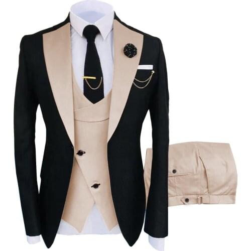 Formal 3 Pieces Men Suit Slim Fit Business Beige Suits Groom Champagne Tuxedos for Wedding Suit (Blazer+Pants+Vest)