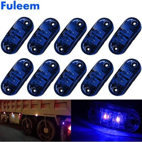 Fuleem 10PCS Blue LED 2.5INCH 2 Diode Light Oval Clearance Trailer Truck LED Side Marker Lamp 12V 24V Waterproof