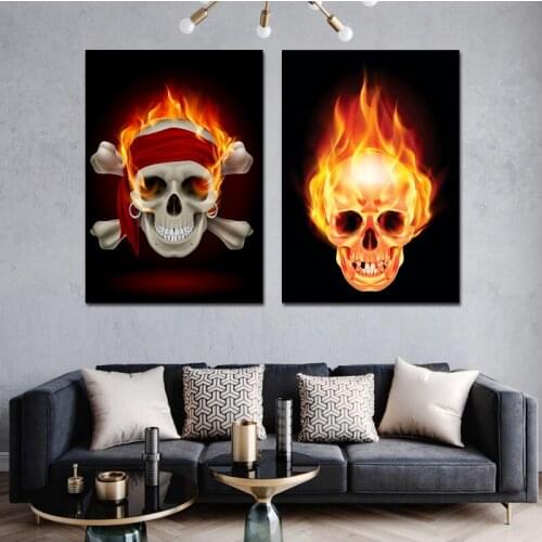 Canvas painting wall art Burning skull HD Modular 2 PCS Posters custom print Hoom Living Room Decor Abstract illustration
