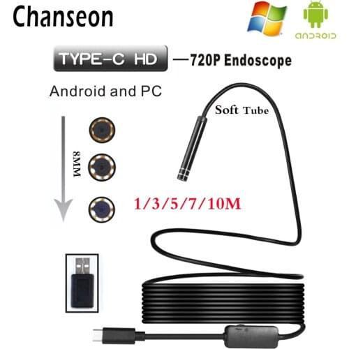 Chanseon HD 720P TYPE-C Waterproof Endoscope Camera 8 Led Adjustable Lights for Huawei Phones Shooting Video Recording Borescope
