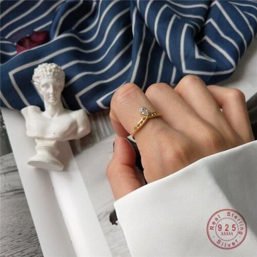 HI MAN 925 Sterling Silver Korean Water Drop Crown Opening Adjustable Ring Women Elegant Party Jewelry Accessories