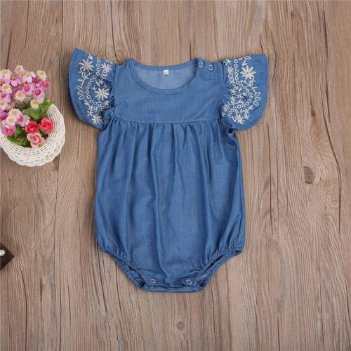 0-24M Baby Clothing Baby Girls Denim Romper Newborn Jumpsuit Kids Flying Sleeve Outfits Sunsuit Clothes