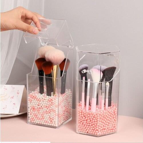 Cosmetic Brush Storage Box Storage Box Makeup Tool Holder With Dust Cover Acrylic Transparent Pearl