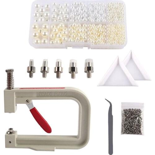 Jewelry Pearl Setting Machine Tools Beads Rivet Fixing Machine with 5 Size Imitation Pearl Beads for Clothes DIY Craft