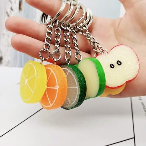 Cute Simulation Fruit Lemon Apple Keychain Car Pendant Resin Accessories Gift Wholesale Keyring Fashion Small Ornament Jewelry