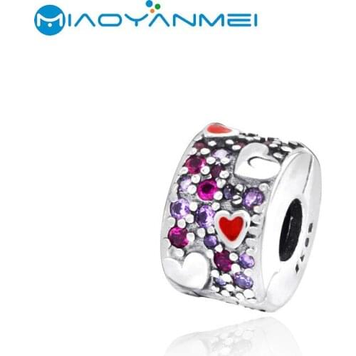 Fashion 925 Sterling Silver Beads Pave Colorful cylindrical Charm Fit Original Pandora Bracelets Gentle Women DIY Jewelry Gift