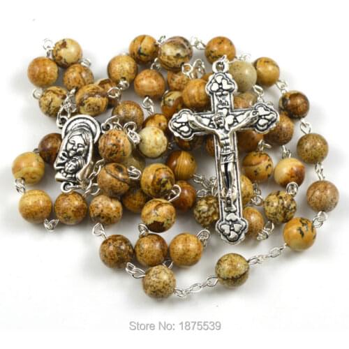 Fashion catholic rosary made by 8 mm round natural stone bead