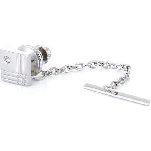 Trendy Square Tie Chain with Crystal Mens Jewelry Gifts Bow Clutch Pin Mens Shirt Backs Tie Pin Gold Color Tie Tack Golden Knot