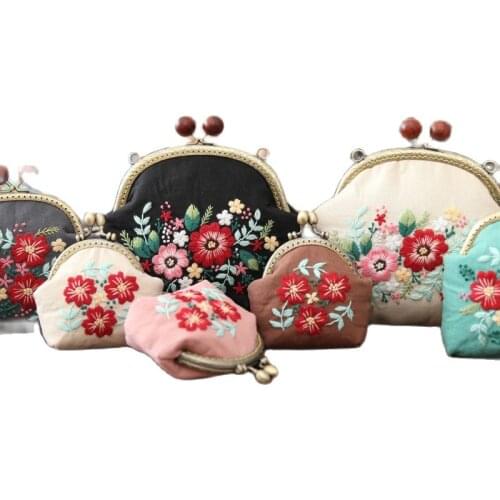 DIY Kissing Bag Embroidery Kit Needlework Flower Ribbon Embroidery Pattern Printed Cross Stitch Set Handmade Sewing Art Craft