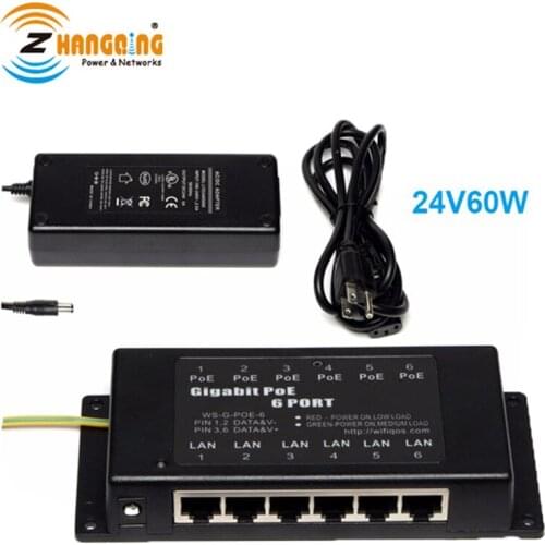 Wall Mount 6port gigabit passive POE patch panel with 24v60w power supply for MikroTik and Access Point