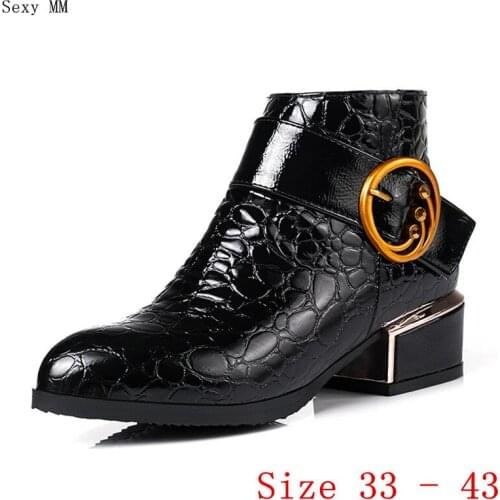 Autumn Women Med Heels Ankle Boots Booties Motorcycle Shoes Woman Med Heel Short Boots Small Plus Size 33 - 40 41 42 43