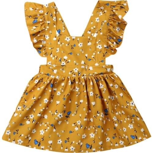 1-6Y Summer Toddler Baby Girl Princess Dress Sleeveless Flower Print Ruffles Yellow A-Line Dress Party Dresses